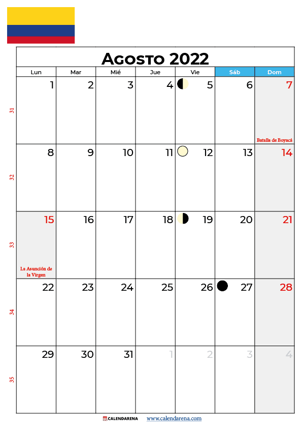 calendario de agosto 2022 colombia