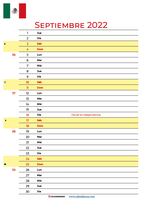 calendario de septiembre 2022 México