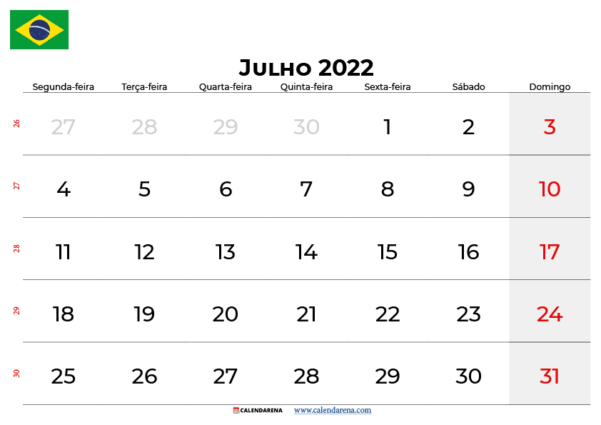 calendário julho 2022 brasil
