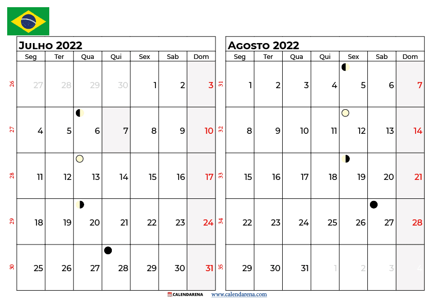 calendario julho e agosto 2022 brasil