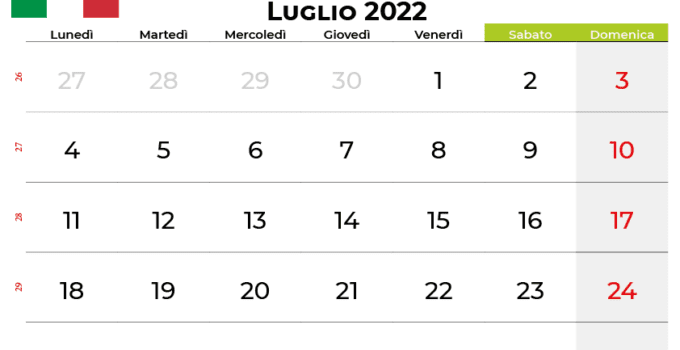 calendario luglio 2022 italia