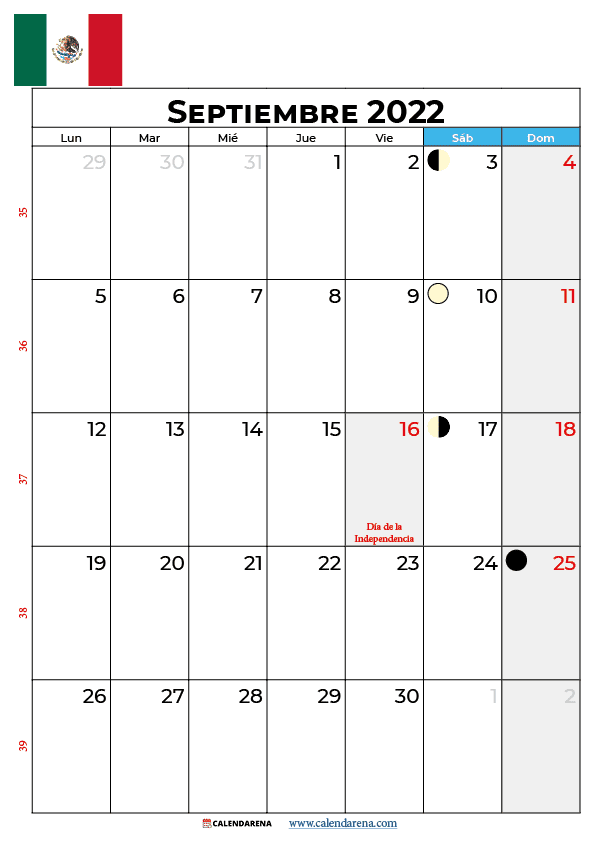 calendario septiembre 2022 México