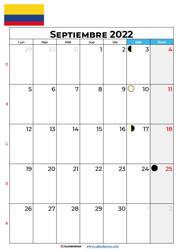 calendario septiembre 2022 colombia