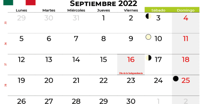 calendario septiembre 2022 para imprimir México