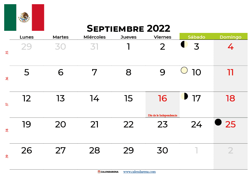 calendario septiembre 2022 para imprimir México