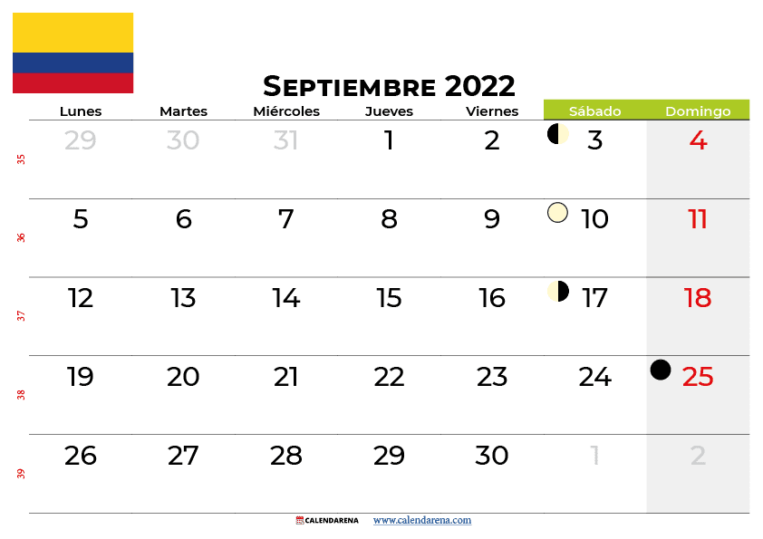 calendario septiembre 2022 para imprimir colombia