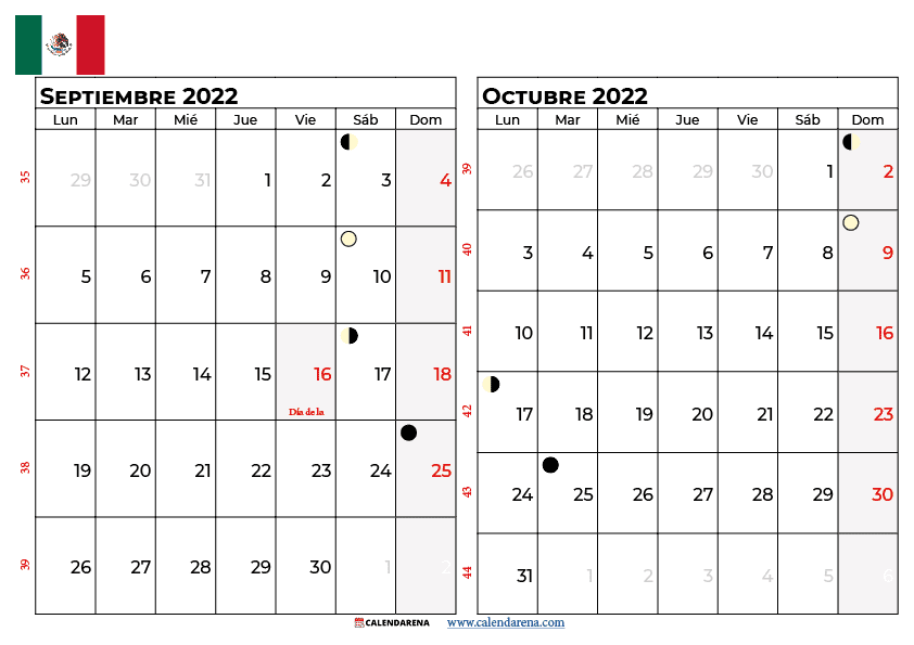 calendario septiembre y octubre 2022 México