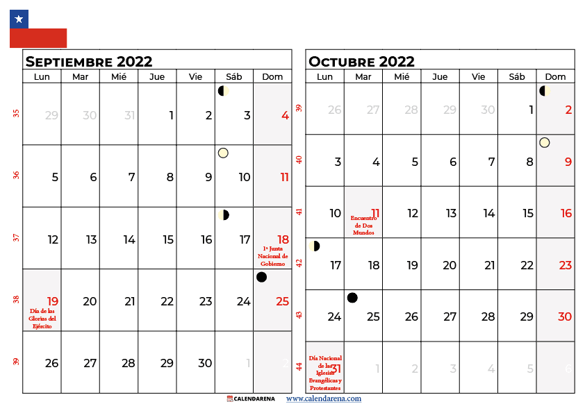 calendario septiembre y octubre 2022 chile