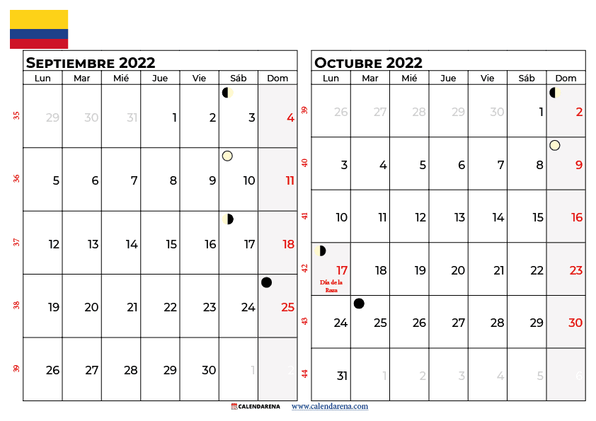 calendario septiembre y octubre 2022 colombia