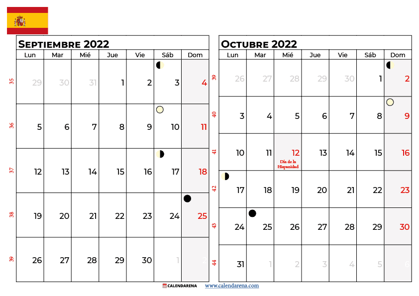 calendario septiembre y octubre 2022