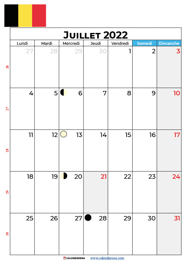 calendrier 2022 juillet belgique