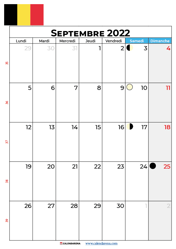 calendrier 2022 septembre belgique