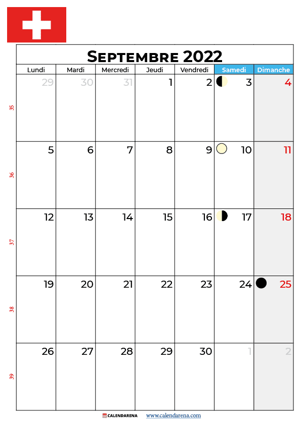 calendrier 2022 septembre suisse