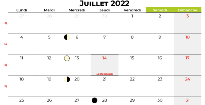 calendrier juillet 2022 france