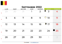 calendrier septembre 2022 belgique