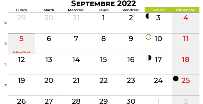 calendrier septembre 2022 québec canada