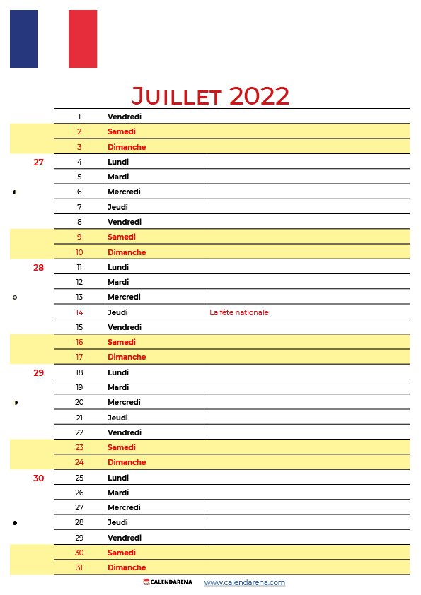juillet 2022 calendrier france