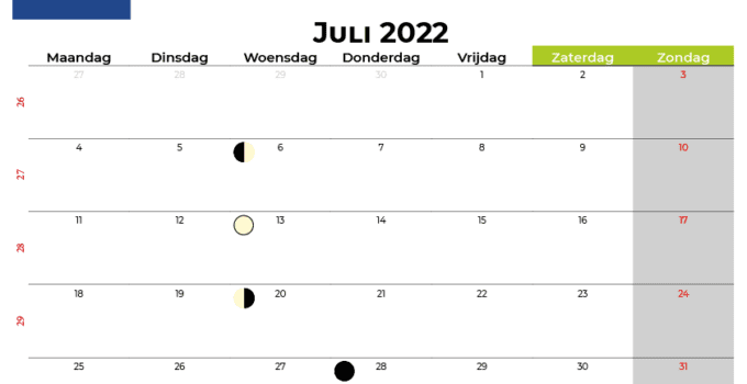 juli 2022 kalender nederlands