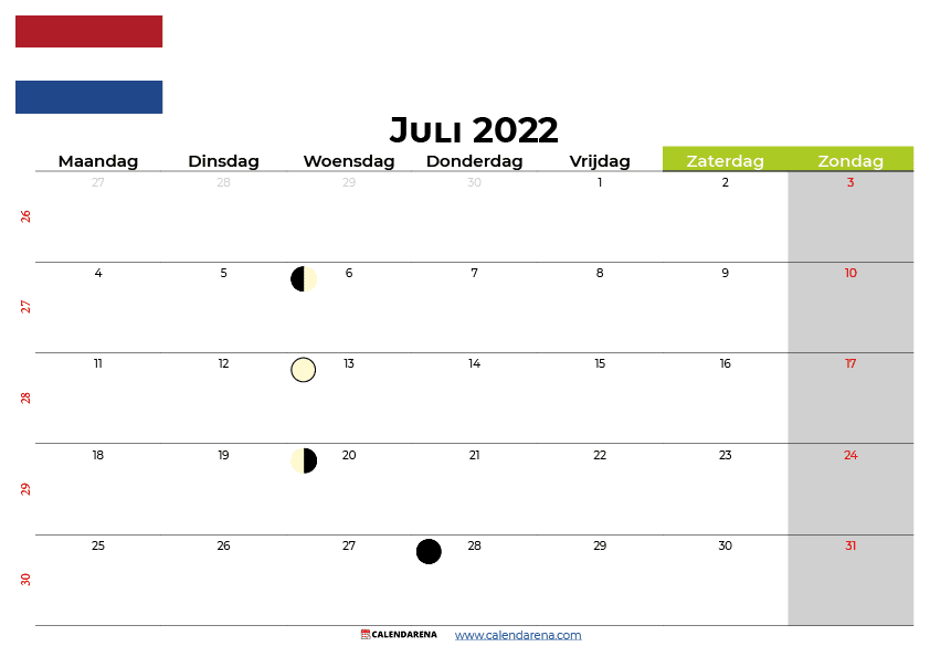 juli 2022 kalender nederlands