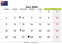 july calendar 2022 australia