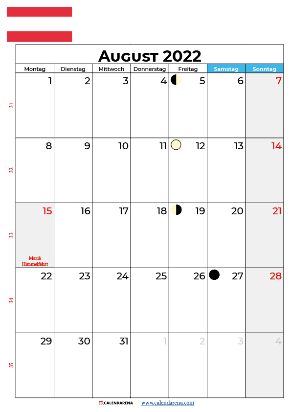 kalender 2022 august Österreich