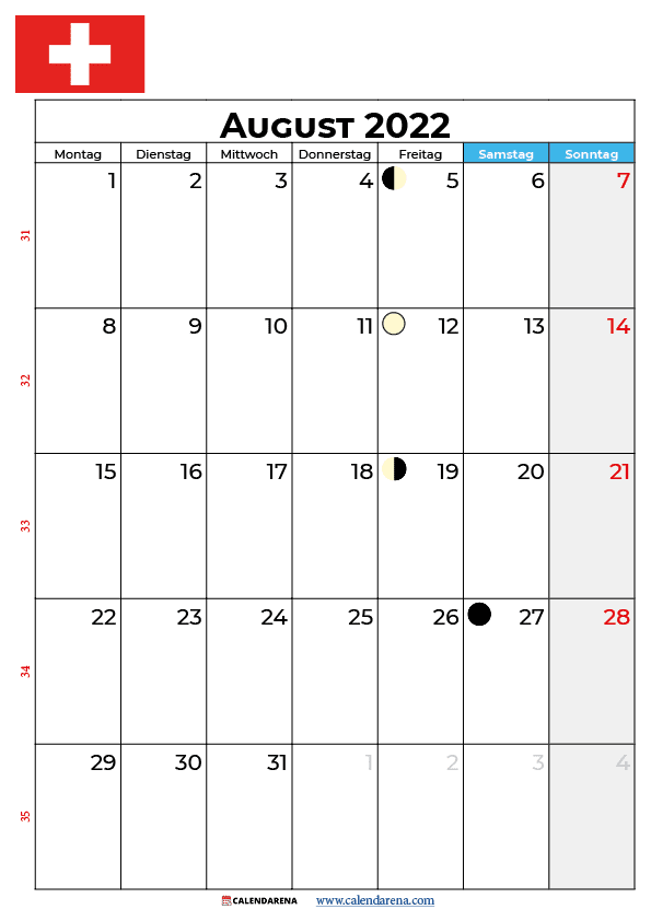 kalender 2022 august Schweiz