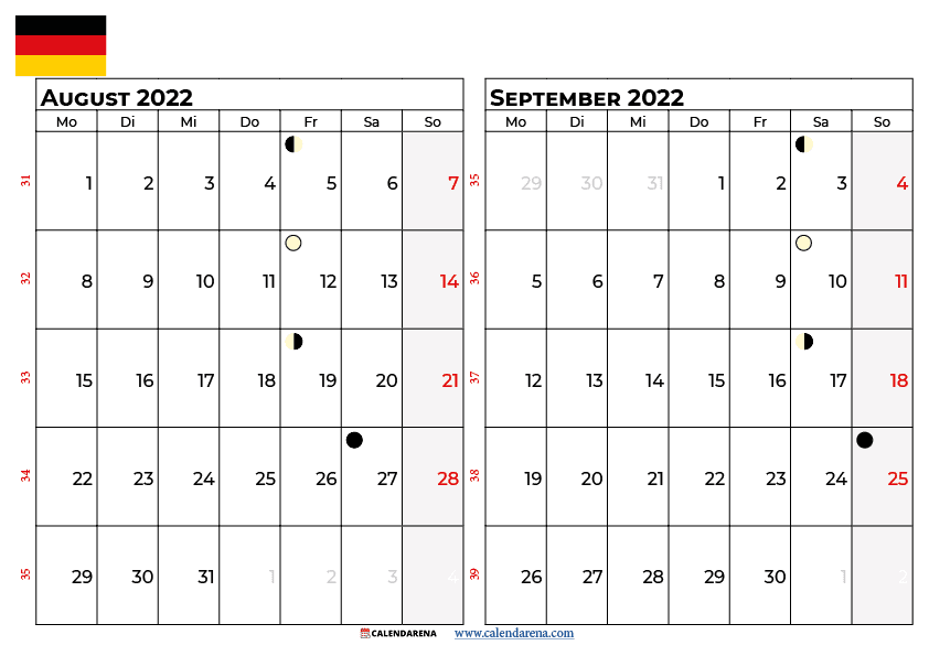 kalender august september 2022 Deutschland