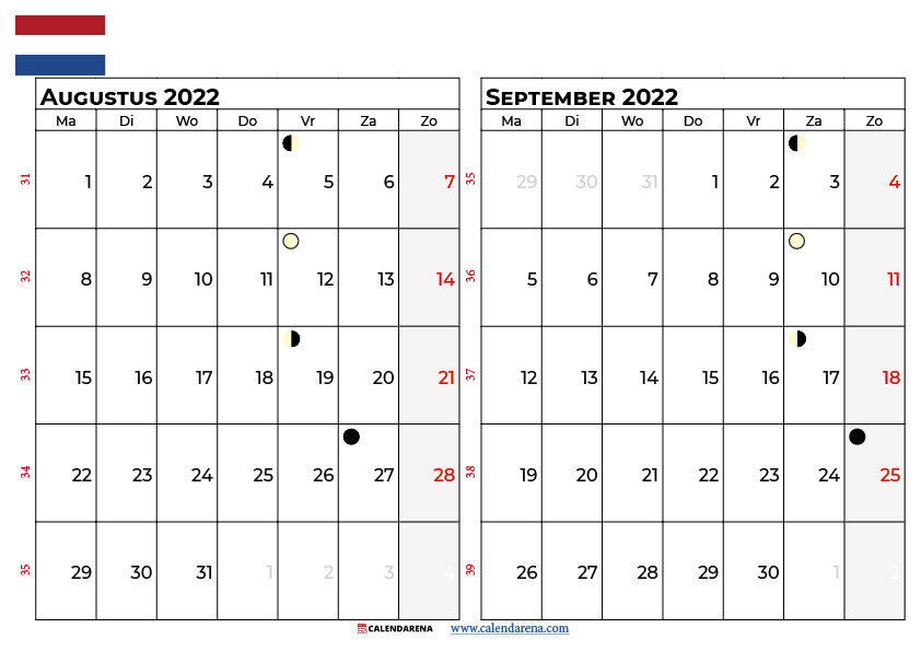 kalender augustus september 2022 nederlands