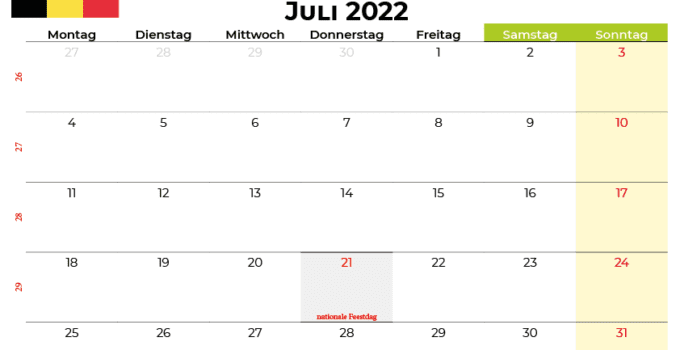 kalender juli 2022 Belgien