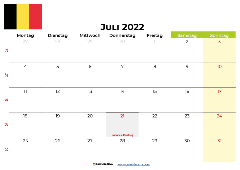 kalender juli 2022 Belgien