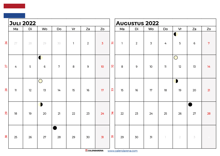 kalender juli augustus 2022 nederlands