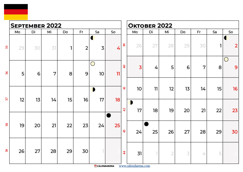 kalender september oktober 2022 Deutschland