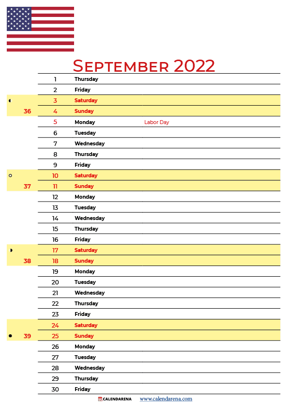 september 2022 calendar USA