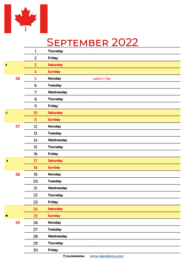 september 2022 calendar canada