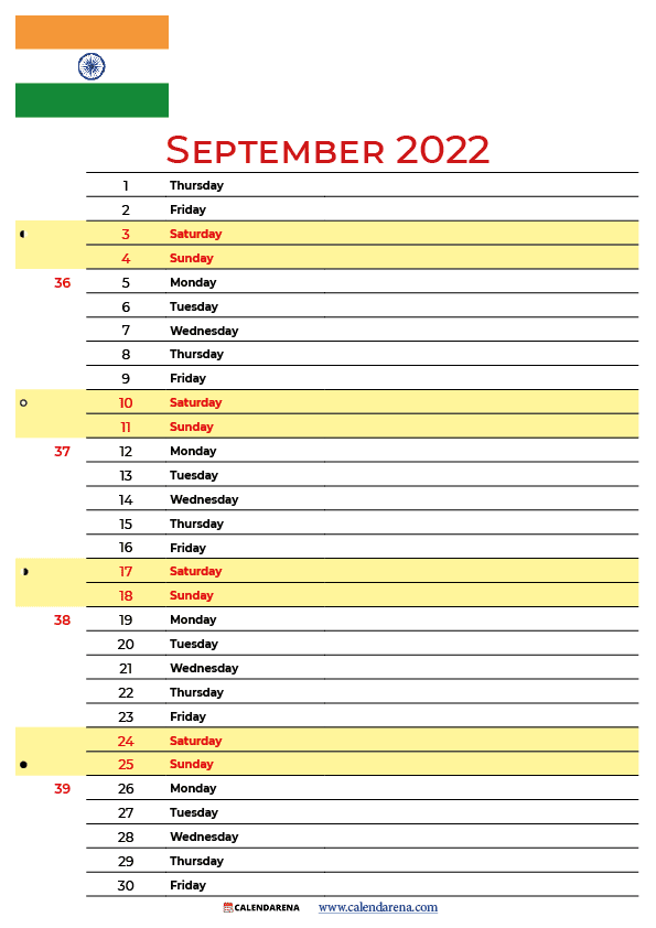 september 2022 calendar india