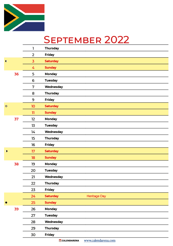 september 2022 calendar south africa