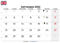 september calendar 2022 UK