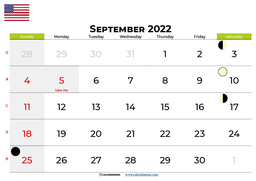 september calendar 2022 USA