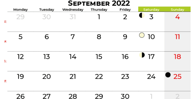 september calendar 2022 australia