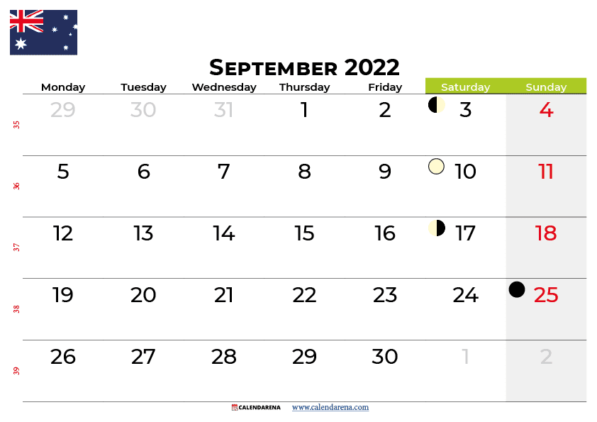 september calendar 2022 australia