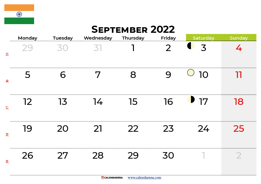 september calendar 2022 india