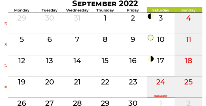 september calendar 2022 south africa