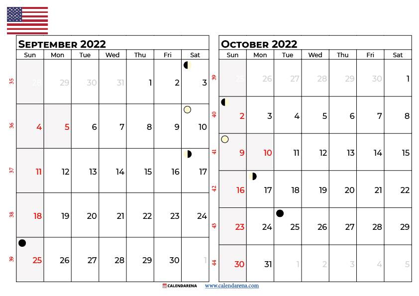 september october 2022 calendar USA