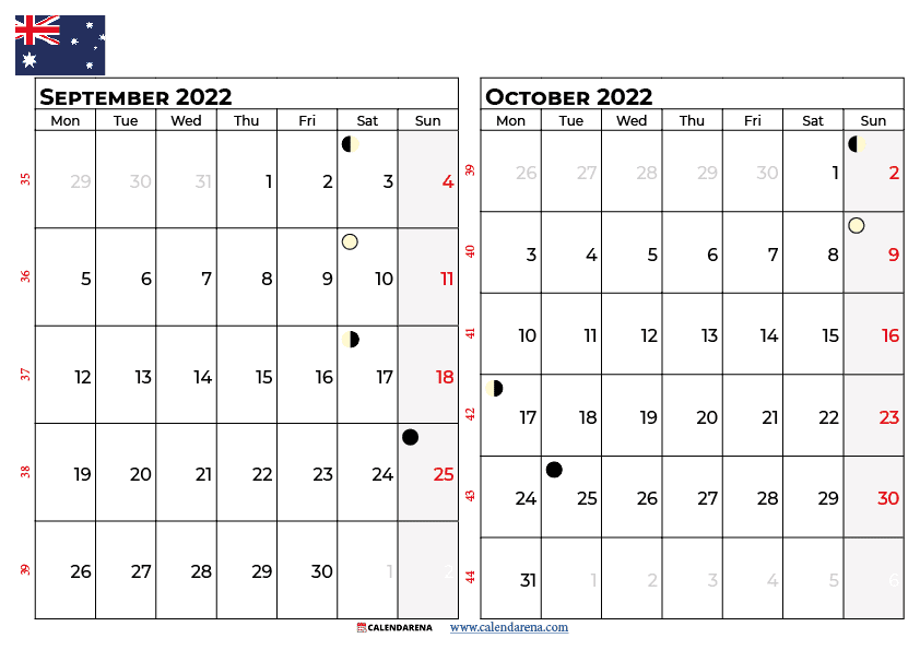 september october 2022 calendar australia