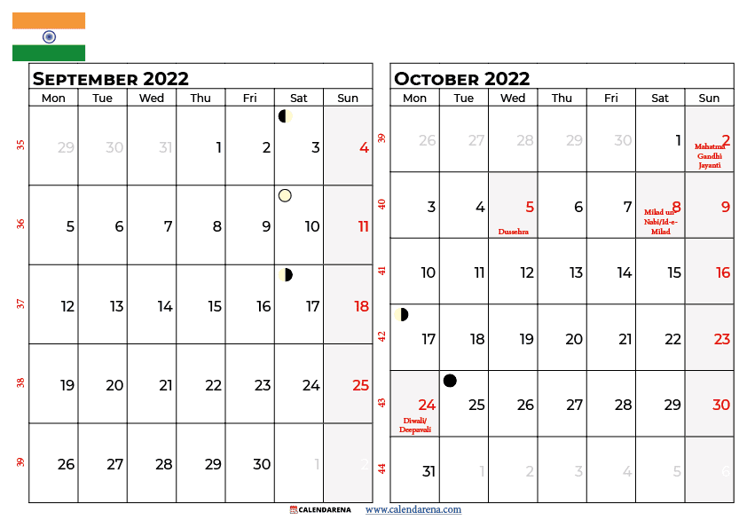 september october 2022 calendar india