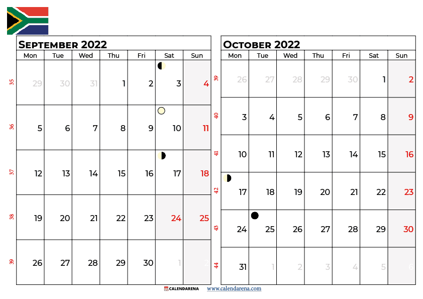 september october 2022 calendar south africa