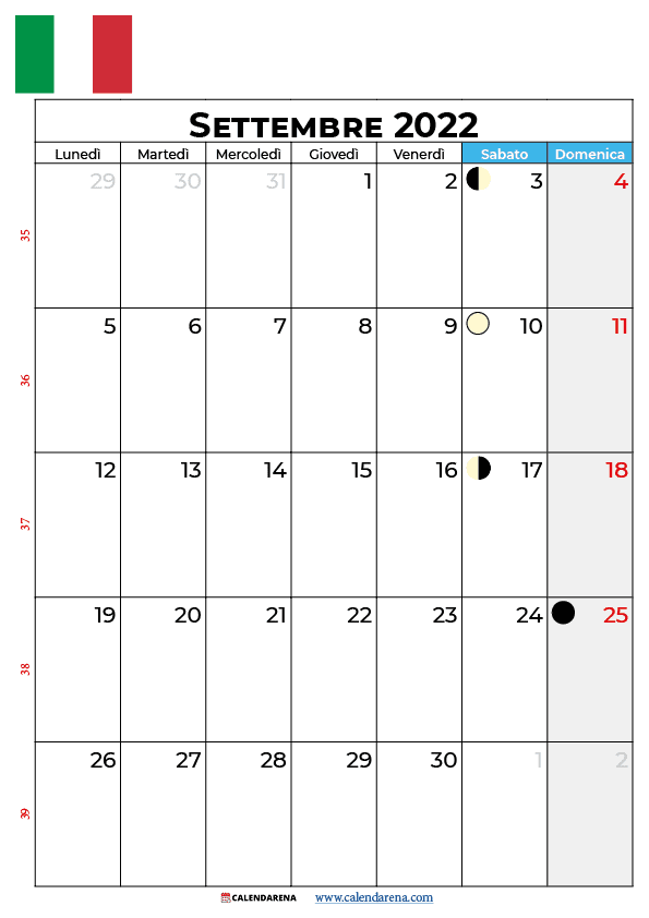 Calendario Settembre 2022