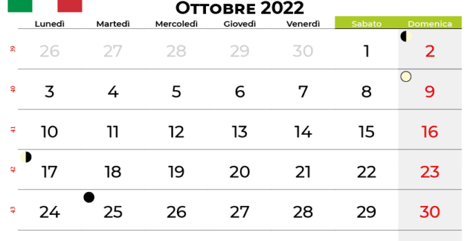 Calendario ottobre 2022 Da Stampare