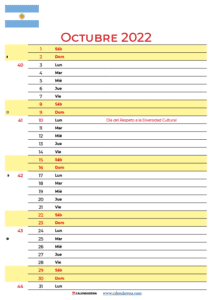 Calendario Octubre 2022 Argentina Para Imprimir