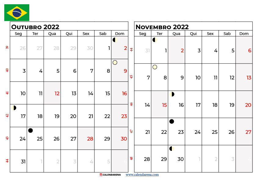 calendário de outubro e novembro de 2022 Brasil